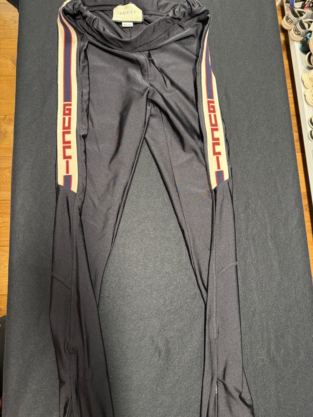 Gucci Black Leggings with Red and Blue Logo Stripe